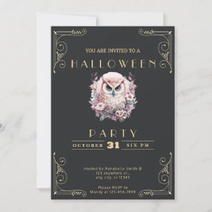 Invitation Chalkboard Black & Gold Jolie Chouette Halloween