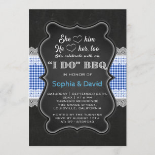 Invitation Chalkboard Blue En vichy dentelle I DO BBBQ Fiança
