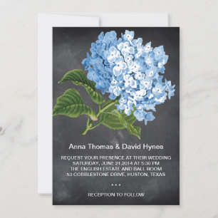 INVITATION CHALKBOARD BLUE HYDRANGEA MARIAGE PERSONNALISÉ