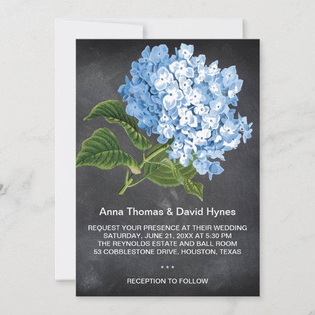 INVITATION CHALKBOARD BLUE HYDRANGEA PERSONNALISÉ MARIAGE INV (Devant)