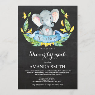 Invitation Chalkboard Boy Elephant Baby shower par courrier