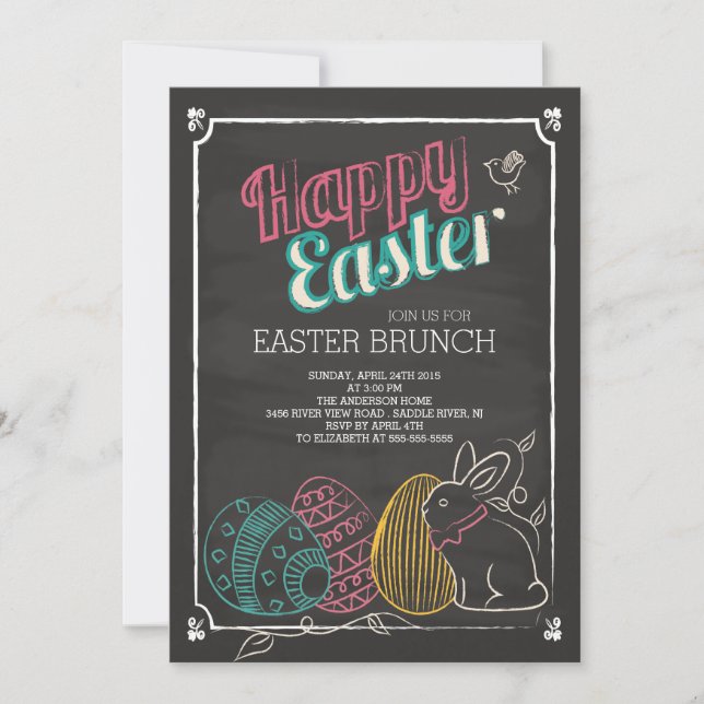 Invitation Chalkboard Brunch de Pâques Dîner de fête Invitati (Devant)