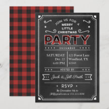 Chalkboard & Buffalo Plaid Christmas Party Invitat