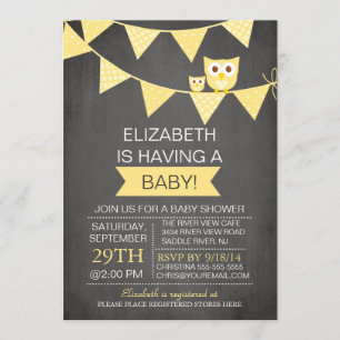 Invitation Chalkboard Bunl Chouette Baby shower neutre