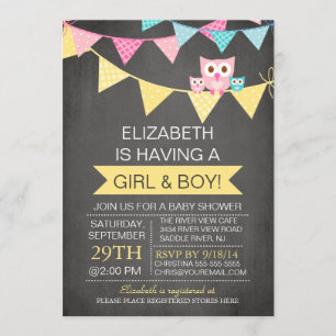 Invitation Chalkboard Bunl TWINS GIRL GARY Baby shower