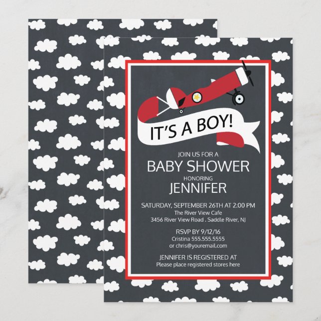 Invitation Chalkboard C'est un garçon ! Baby shower des Boys  (Devant / Derrière)