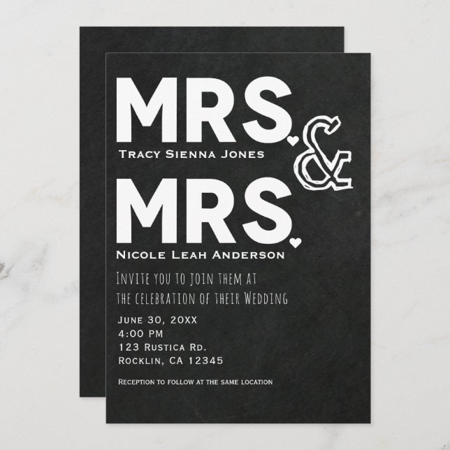 Invitation Chalkboard Chalk Mme. & Mme Mariage Fiançailles (Devant / Derrière)