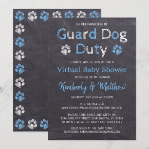 Invitation Chalkboard Chien Blue Boy Baby shower virtuel
