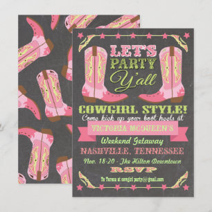 Invitation Chalkboard Cowgirl Bachelorette Week-end Getaway