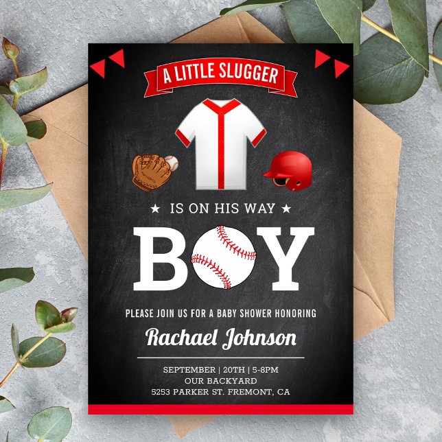 Invitation Chalkboard Cute Sports Boy Baseball Baby shower (Créateur téléchargé)