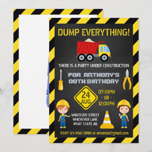 Invitation Chalkboard de construction photo d'anniversaire de