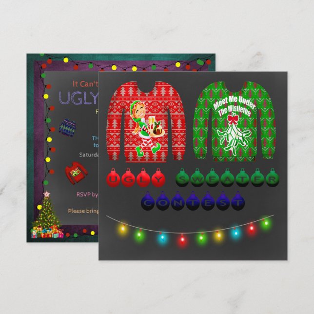 Invitation Chalkboard Douille moche fête de Noël (Devant / Derrière)