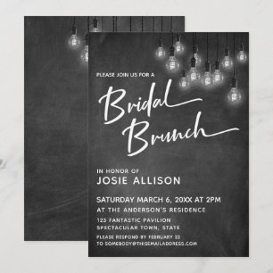 Invitation Chalkboard Edison Lights Moderne Brunch nuptial