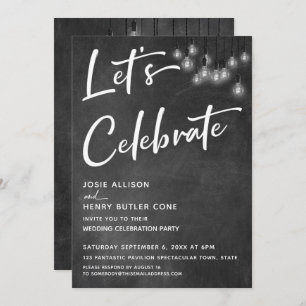Invitation Chalkboard Edison Lights Moderne Fêtons