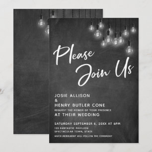 Invitation Chalkboard Edison Lights S'Il Vous Plaît Rejoignez