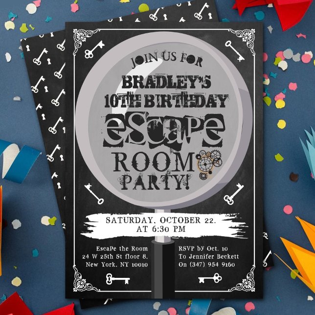 Invitation Chalkboard Escape Room Party Tout âge Anniversaire (Créateur téléchargé)