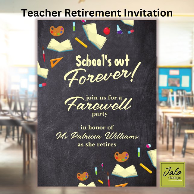 Invitation Chalkboard Farewell Retraité Teacher Party (Créateur téléchargé)