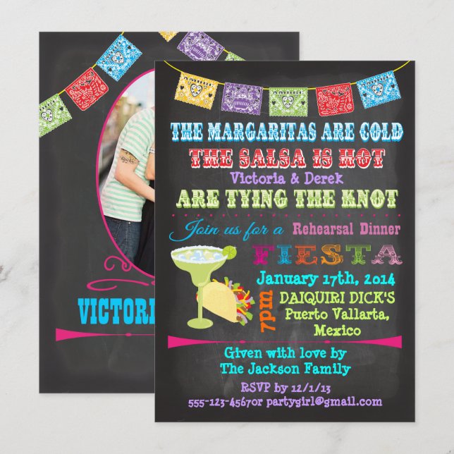 Invitation Chalkboard Fiesta mexicaine avec photo retour (Devant / Derrière)