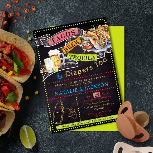 Invitation Chalkboard Fiesta Tacos Tequila & Brew Baby shower (Chalkboard Fiesta Tacos Tequila & Brew Baby Shower Invitation)