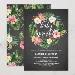 Invitation Chalkboard Fleurs tropicales Wreath Baby Sprinking