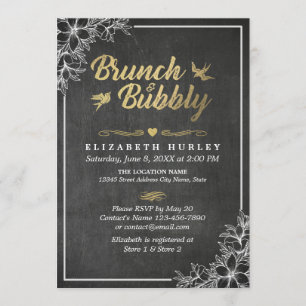 Invitation Chalkboard Floral Brunch et Fête des mariées Bubbl