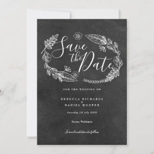 Invitation Chalkboard Floral Garland Enregistrer la date