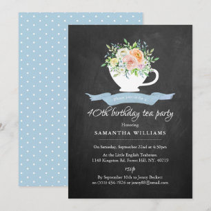 Invitation Chalkboard Floral Tea Party Anniversaire Tea Party
