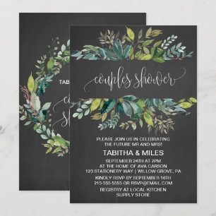 Invitation Chalkboard Foliage Couples Douche
