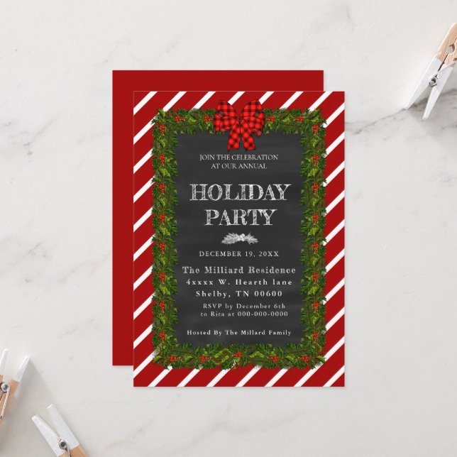 Invitation Chalkboard Garland Et Fête De Vacances Gratuits (Devant/Arrière en situation)