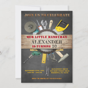 Invitation Chalkboard Handyman Outils et Gadgets Anniversaire