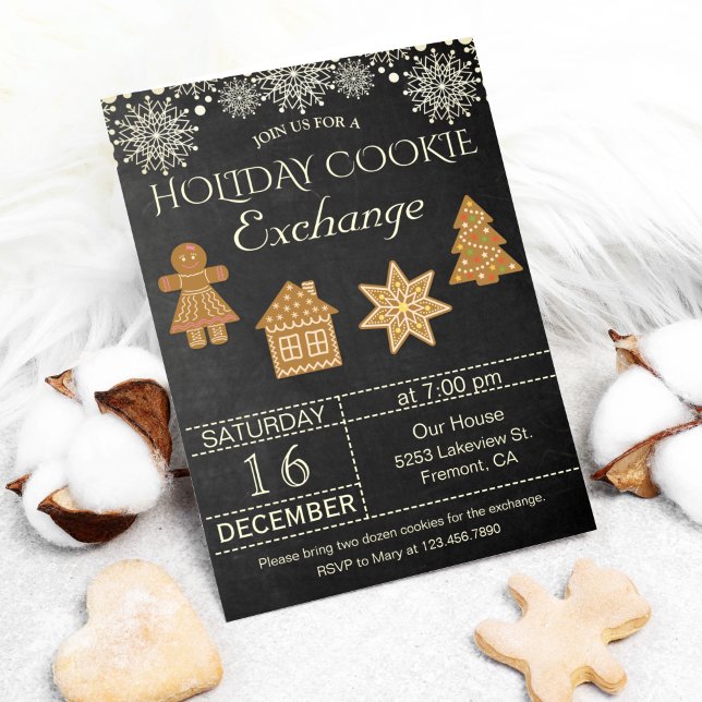 Invitation Chalkboard Holiday Cookie Exchange Party Invitatio (Créateur téléchargé)
