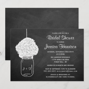 Invitation Chalkboard Hydrangea Mason Jar Fête des mariées