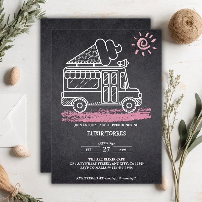 Invitation Chalkboard Ice Cream Baby shower camion (Créateur téléchargé)