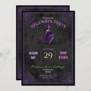 Invitation Chalkboard Jolie Witch sur Broom Halloween