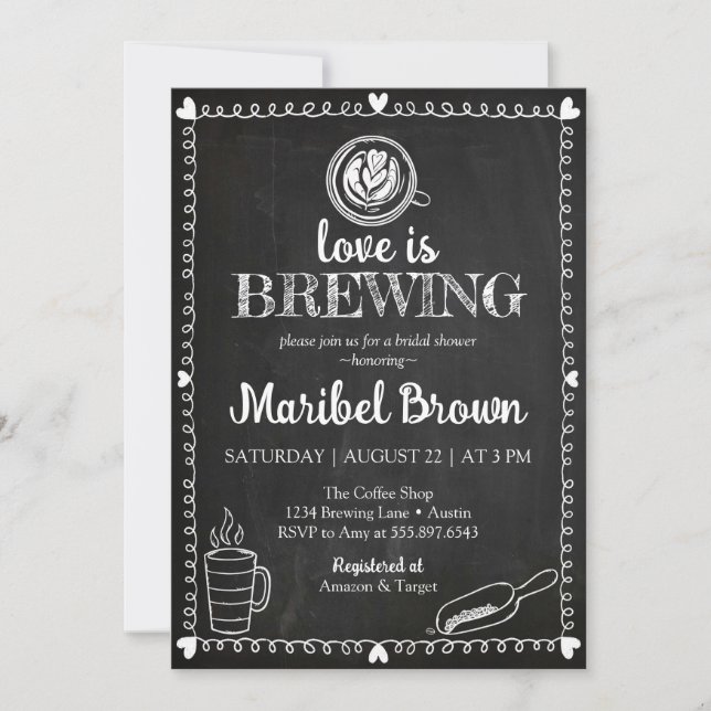 Invitation Chalkboard L'amour brasse Fête des mariées Café (Devant)