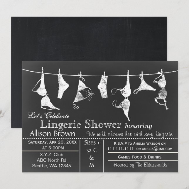 Invitation Chalkboard Lingerie douche (Devant / Derrière)