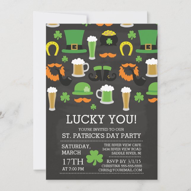 Invitation Chalkboard Lucky You St Patrick's Day Dinner Party (Devant)