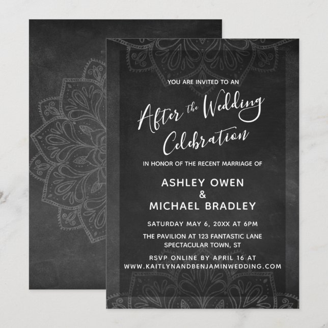 Invitation Chalkboard & Mandala après la fête du Mariage (Devant / Derrière)