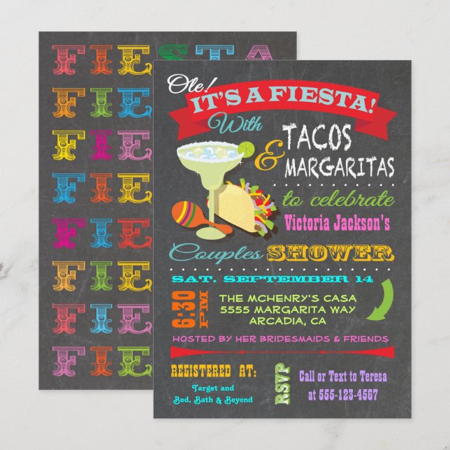 Invitation Chalkboard Mexicaine Fiesta Couples Douche (Devant / Derrière)