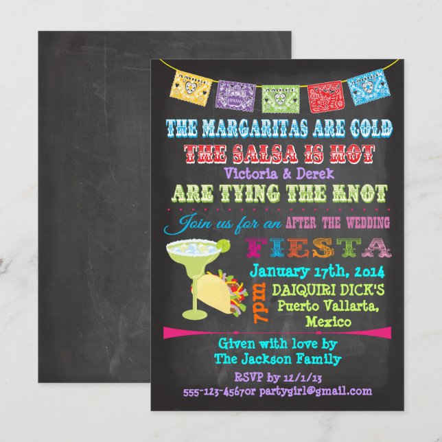 Invitation Chalkboard Mexicaine Fiesta Post Mariage (Devant / Derrière)