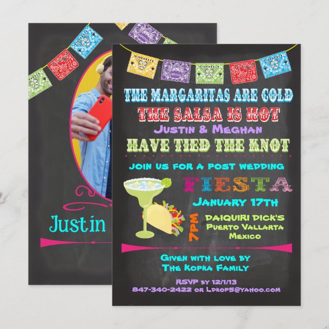 Invitation Chalkboard mexicaine fiesta post mariage (Devant / Derrière)