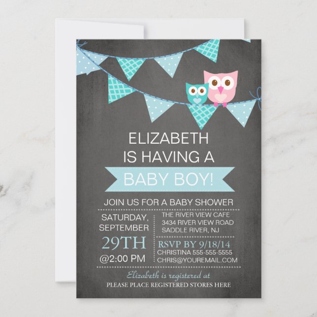 Invitation Chalkboard moderne Baby shower de garçon de chabot (Devant)
