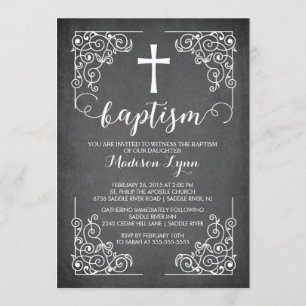 Invitation Chalkboard moderne Baptême Croix de Christening