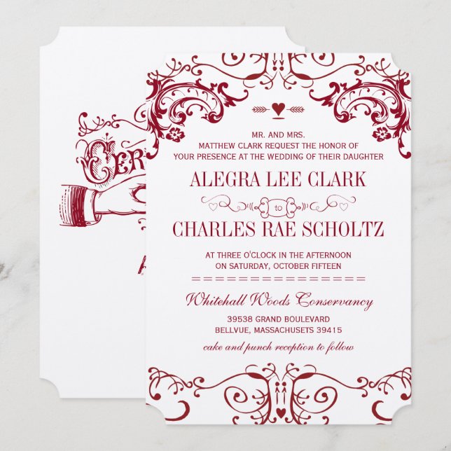 Invitation Chalkboard moderne Bourgogne Typographie Invitatio (Devant / Derrière)