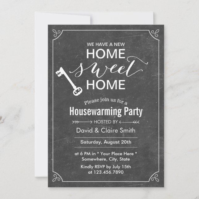 Invitation Chalkboard New Home Sweet Home Fête de chauffage d (Devant)