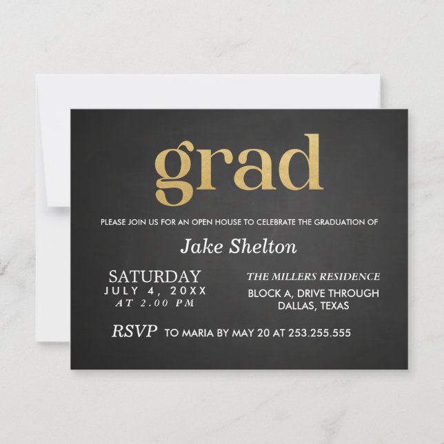 Invitation Chalkboard Open House Graduation Gold Grad (Devant)