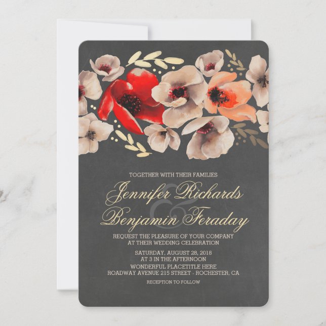 Invitation Chalkboard or Floral Russe Mariage (Devant)