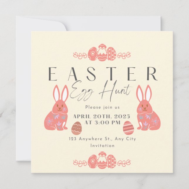 Invitation Chalkboard Pastel Bunny Lapin Chasse aux oeufs de  (Devant)
