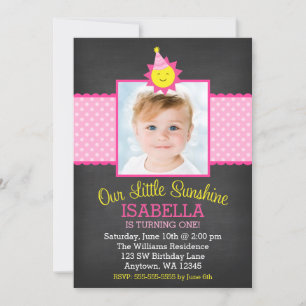 Invitation Chalkboard Pink Sunshine 1er Anniversaire Photo