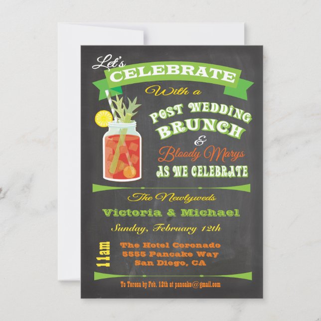 Invitation Chalkboard Post Mariage Brunch et Bloody Marys (Devant)